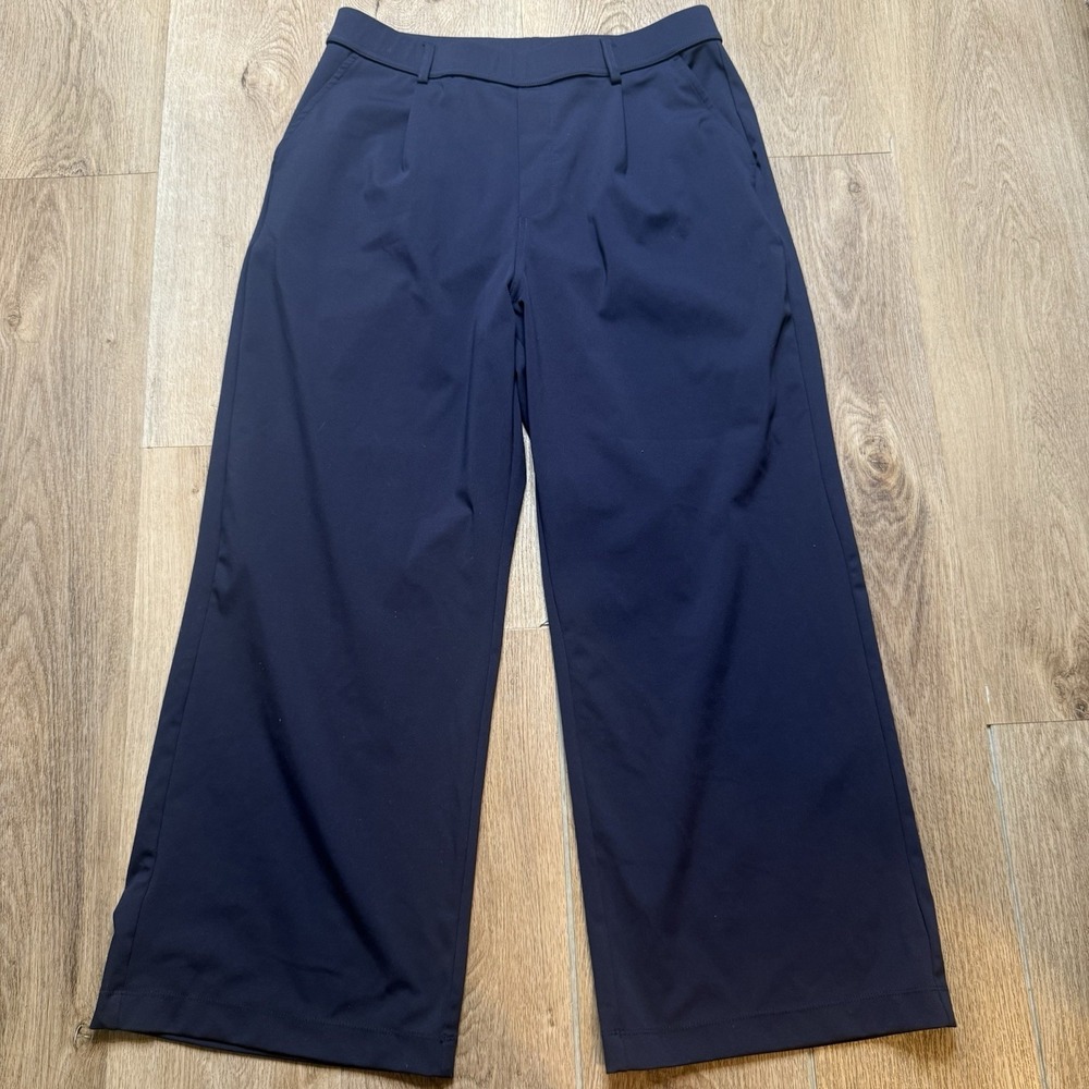 Halara‎ HaloTek Air High Waist Pleated Pull On Pants Pockets Relaxed Navy LP